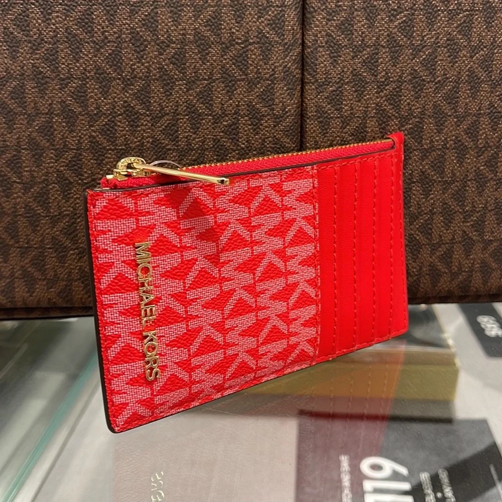 Michael Kors Jet Set Travel Medium Top Zip Card Case Wallet Dark Sangria  NWT